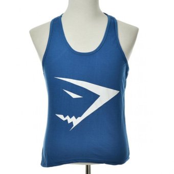 Men Gym Printed Tank Top Stringer Bodybuilding Fitness Muscle Vest Strong Tops Blue  