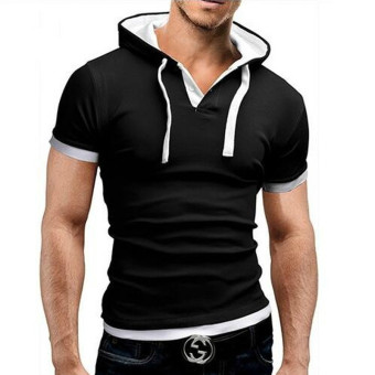 Men Hooded Collar Sling Design Tops & Tees Short Sleeve Slim T-shirt (black) - Intl  