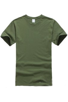 Men Jewel Neck Pure Color T-Shirt (Army Green) - Intl  