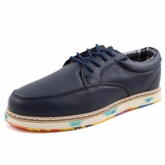 Men lace up PU leather platform shoes-Navy blue - intl  