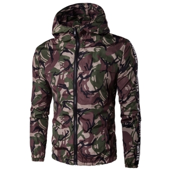 Men 's Casual Jacket Korean Fashion Camouflage Hooded Jacket Army green - intl  