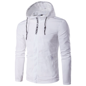 Men 's Casual Jacket Letter Print Hooded Zip coat White - intl  