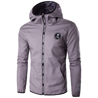 Men 's leisure jacket fashion personality printed hooded jacket Grey - intl  