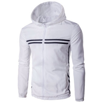 Men 's leisure jacket fashion striped hooded zipper coat White - intl  