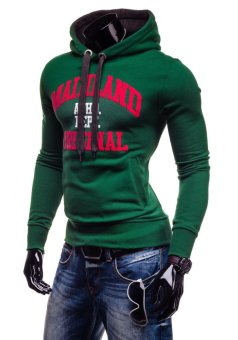 Men 's Sweatshirts Korean Fashion Letter Print Hooded Casual Jacket Dark green - intl  