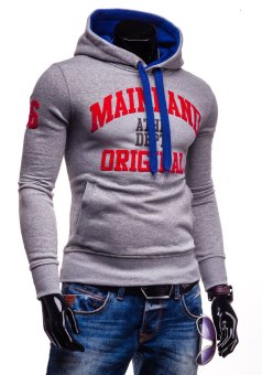 Men 's Sweatshirts Korean Fashion Letter Print Hooded Casual Jacket Light grey - intl  