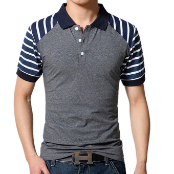 Men Striped Short Sleeve Collar Polo Shirt (Grey) - Intl  