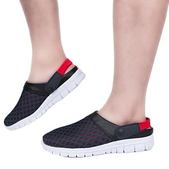 Men Summer Casual Garden Shoes Breathable Mesh Clogs Beach Slippers(Blue And Red) - intl  