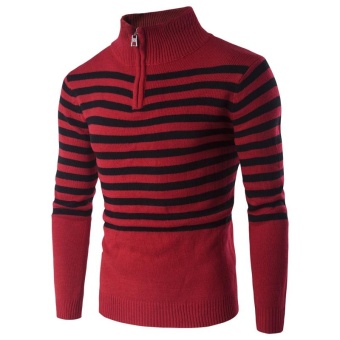 Men sweater casual striped knit sweater Red - intl  
