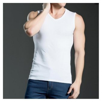 Men V-Neck Tank Tops Gym Vest (White)  