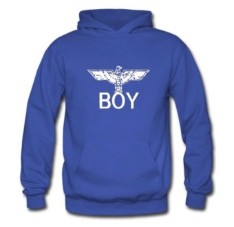 Men's Autumn Winter Cotton and Cashmere Long Sleeve Letter Printed Casual Hoodie(blue)  