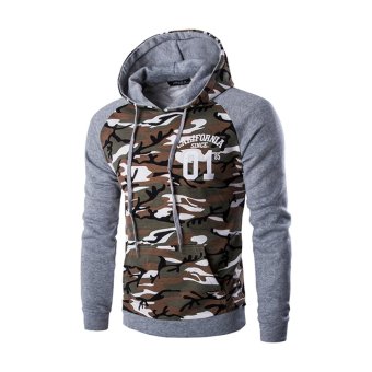 Men's Camouflage Splicing Hoodie with Raglan Sleeve Pullover Hooded Sweatshirt Coffee-camouflage - intl  