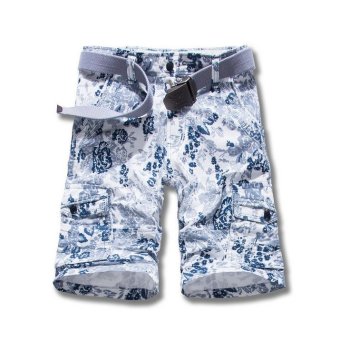 Men's Casual 100% Cotton Multi-Pocket Camo Cargo Shorts (Blue)  
