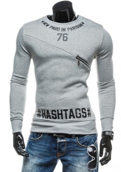 Men's casual motion oblique zipper round neck sweater Outdoor clothes?light grey?-intl - intl  