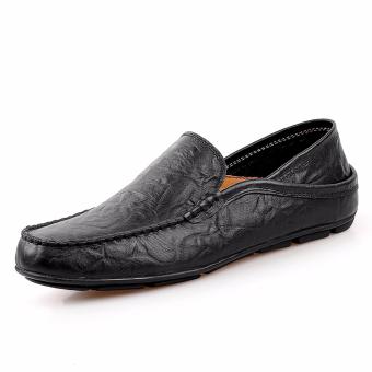 Men's casual shoes, driving shoes, soft and comfortable, young man?fashion leisure?leather peas shoes(black) - intl  