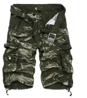 Mens Casual Slim Fit Cotton Solid Multi-Pocket Cargo Camouflage Shorts(Green Camou) - intl  