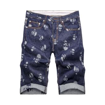 Men's Casual Street Denim Skull Printing Short Pants Trousers - intl  