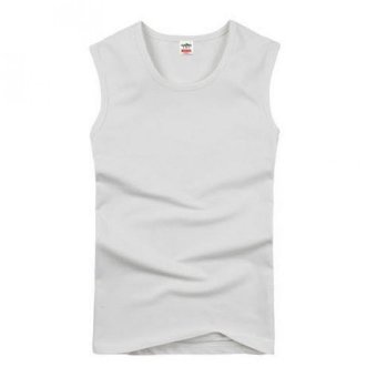 Men's Cotton Wide Shoulder Sleeveless Vest Breathable Exercise Vest White  