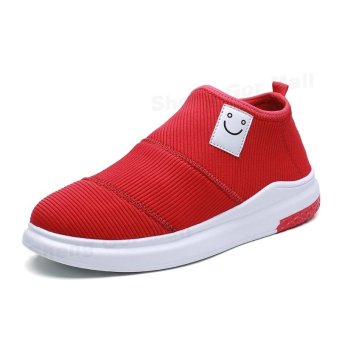 Men's Elastic Upper Easy Wear Slip on Shoes Smiling Face Loafers(Red) - intl  