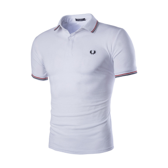 Men's fashion casual short-sleeved T-shirt embroidered sport POLO shirt Korean version White  