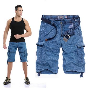 Men's Fashion Casual Summer Overalls Multi Pocket Camouflage Zipper Designer Shorts (Blue) - intl  