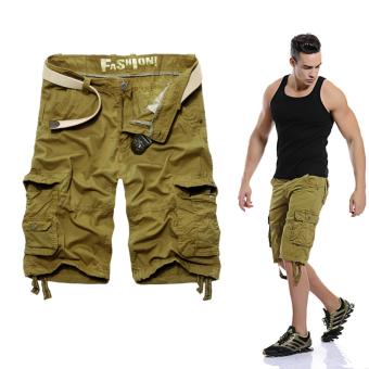 Men's Fashion Casual Summer Overalls Multi Pocket Zipper Designer Shorts (Khaki) - intl  