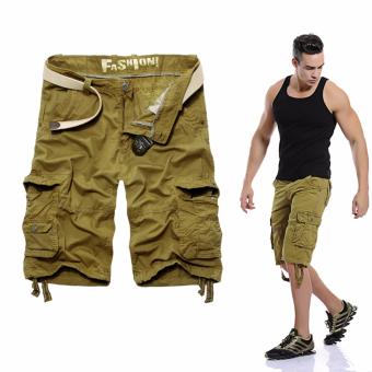 Men's Fashion Casual Summer Overalls Multi Pocket Zipper Designer Shorts Pants (Khaki) - intl  
