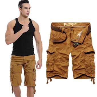 Men's Fashion Casual Summer Overalls Multi Pocket Zipper Designer Shorts (Yellow) - intl  