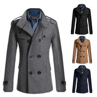 Men's Fashion Coat Double Breasted Woolen Trench Coat Slim and Long Sections Winter Jackets (Grey) - intl  