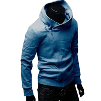 Men's fashion new casual hoodies Sweatshirt oblique zipper BLUE - Intl - intl  