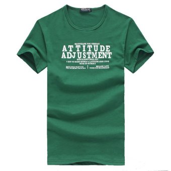 Men's Fashion Round Neck Short Sleeve Solid Color Slim T-Shirt Cotton Shirt Green  