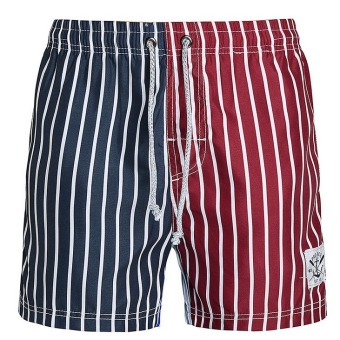 Men's Fashion Stripe Splicing Beach Board Shorts (Red)  