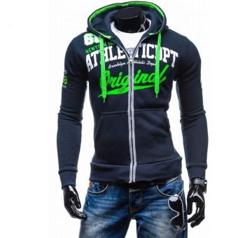 Men's Hoodies Hombre Hip Hop Letter Hooded Zipper Hoodie Sweatshirt Suit Slim Fit Men Hoody (Navy Blue Green) - intl  