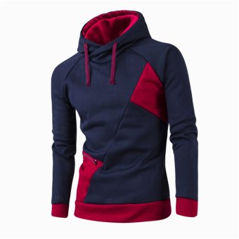 Men's Irregular Splicing Hoodies with Long Sleeve Pullover Hooded Sweatshirts dark blue+red - intl  