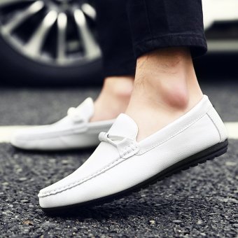 Men's Leather British style Loafer Shoes Korean Driving Shoes White  