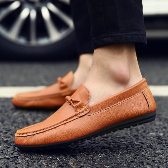 Men's Leather British style Loafer Shoes Korean Driving Shoes Yellow  