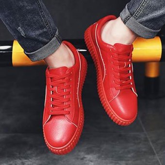 Men's Leather Casual Work Shoes Sport Loafer Shoes Red - intl  