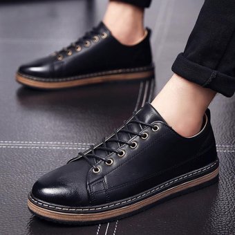 Men's Leather Korean Loafer Shoes British style Work Shoes Black - intl  