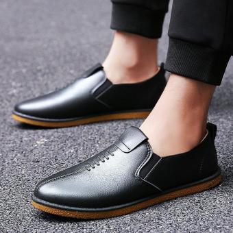 Men's Leather Leisure Driving Shoes Light Loafer Shoes Black - intl  