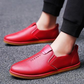 Men's Leather Leisure Driving Shoes Light Loafer Shoes Red - intl  