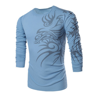 Men's Long Sleeve Base Shirt with Dragon Pattern (Blue)  