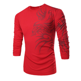 Men's Long Sleeve Base Shirt with Dragon Pattern (Red)  