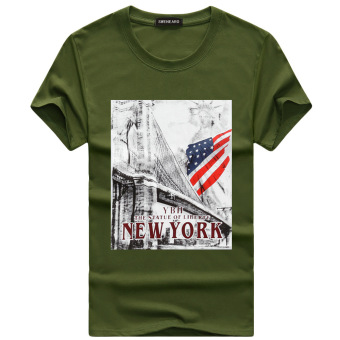 Men's Lycra Cotton Short-sleeves O-neck T-shirt Fun Printing American Flag (Army Green)  