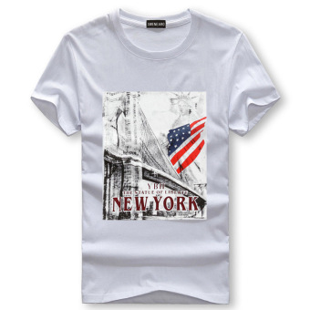 Men's Lycra Cotton Short-sleeves O-neck T-shirt Fun Printing American Flag (White)  