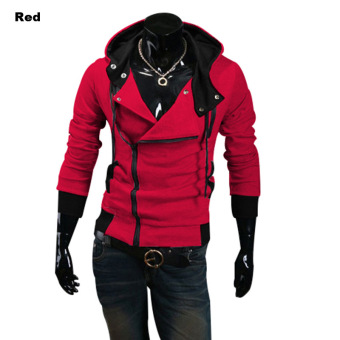 Mens New Autumn Winter British Style Side Zip Hooded Sweater (Red) - intl  