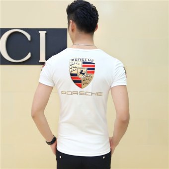 Men's new fashion slim Short-Sleeved shirt porsche logo(WHITE)     