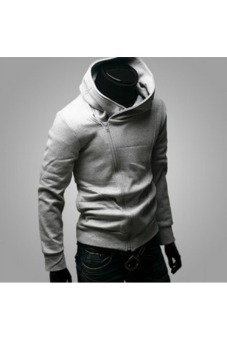 Mens Oblique Zipper Jacket Costumes Hoodie Coat (Gray)  