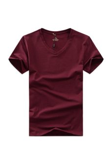 Men's Plain Casual T-Shirt Round Neck Shirts (Wine Red) - Intl  