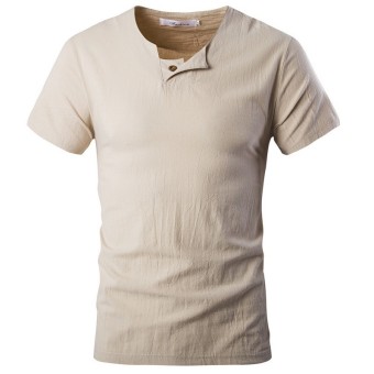 Men's Short Sleeve Linen Casual T-shirt (Apricot) - Intl  