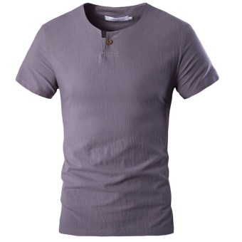 Men's Short Sleeve Linen Casual T-shirt (Grey) - Intl  